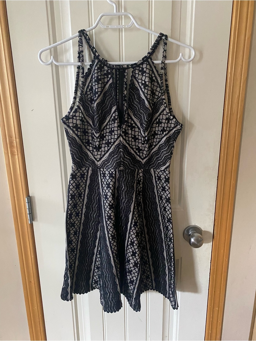 Free People Black and White Patterned Halter Mini Dress
